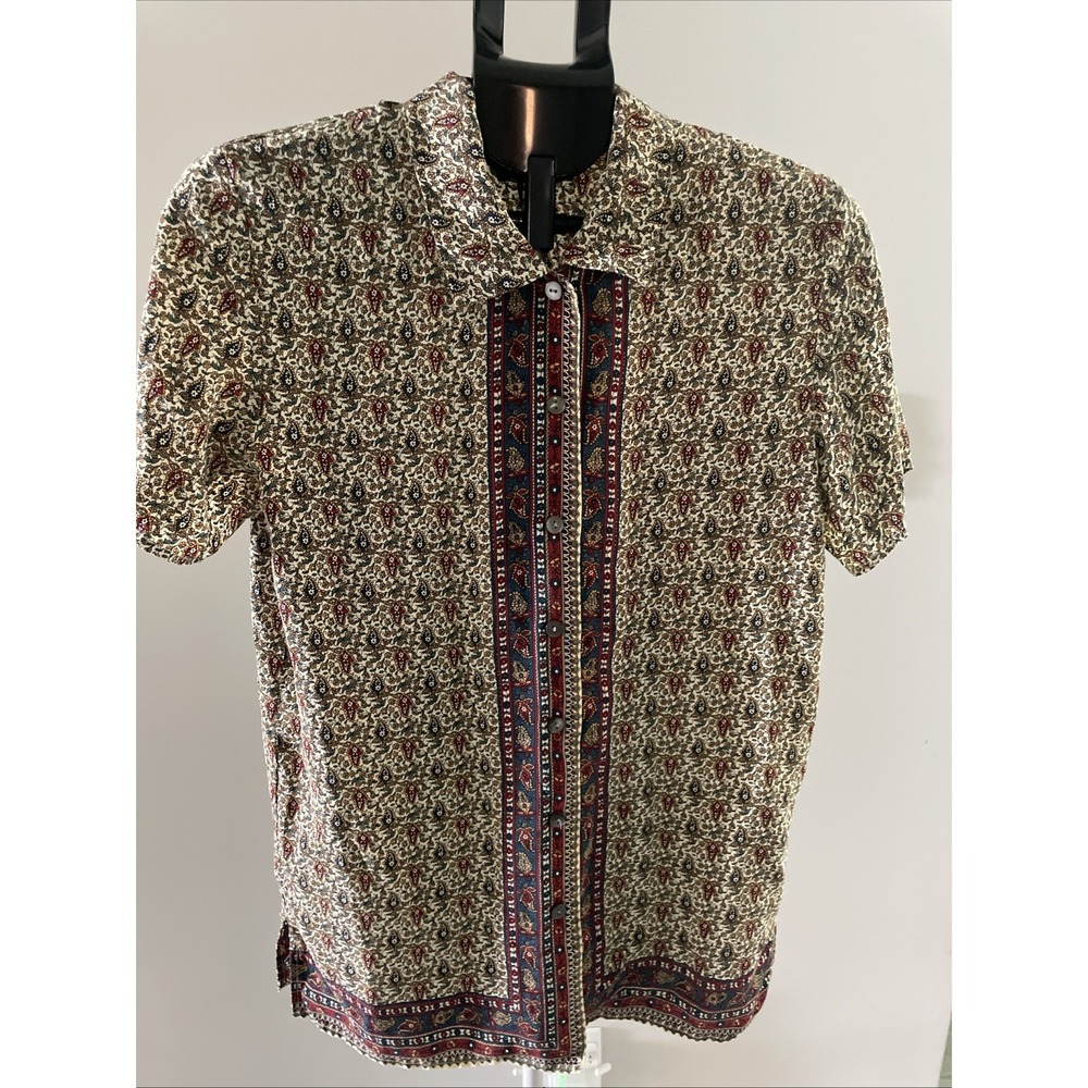Charter Club Womens Silk Floral Tunic Short Sleeve Button Down Paisley Print 8